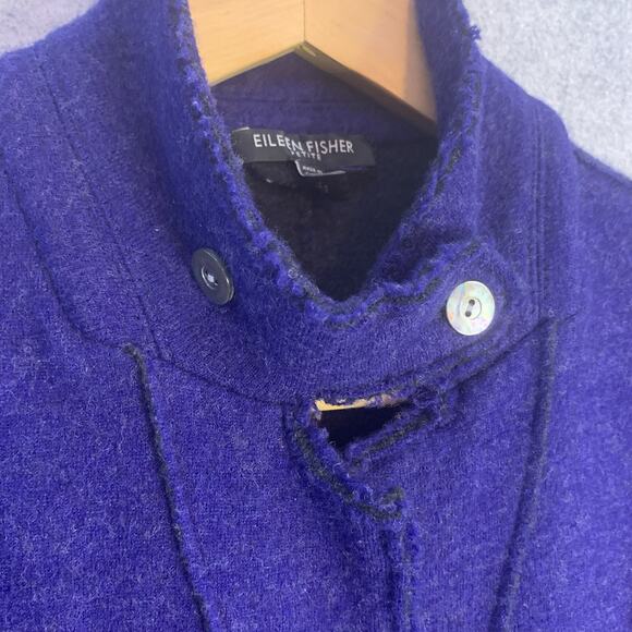 Eileen Fisher Merino Wool Long Sleeve Midnight Blue Blazer Jacket Size L Petite - Picture 3 of 13